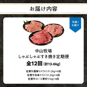 中山牧場 佐賀牛すき焼き しゃぶしゃぶ定期便DX（12回）｜牛肉定期便【Z118_12】