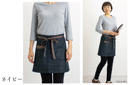 三河木綿 和柄 カフェエプロン_LL－3L／ネイビー【G0536】