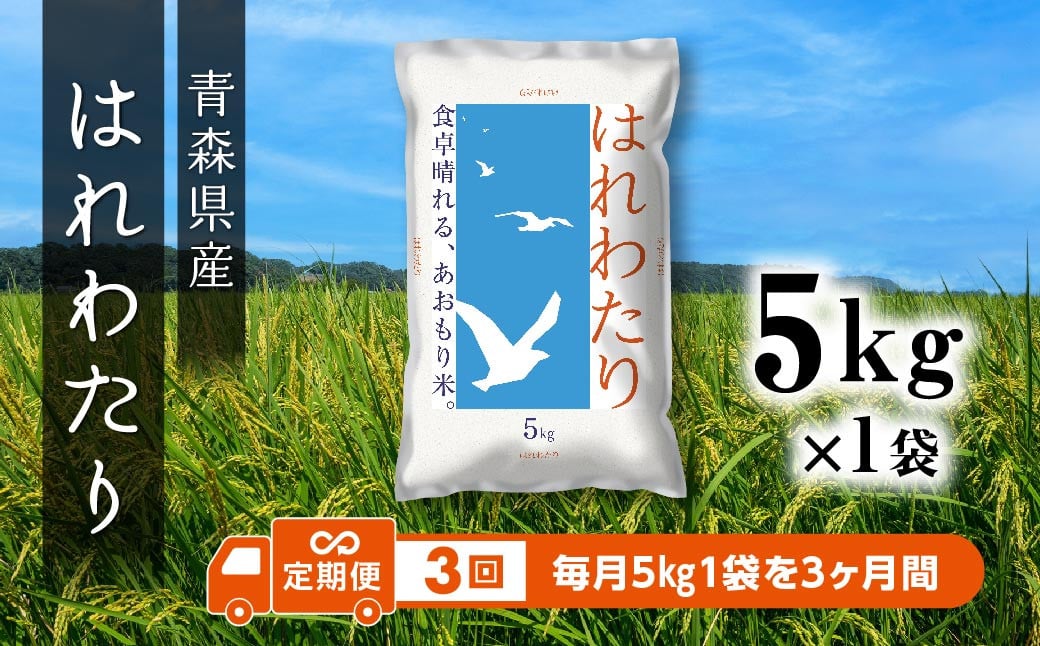 
            【3ヵ月定期便】 青森県産 はれわたり 5kg 5kg×1袋 合計15kg 令和6年産 米 精米 白米 お米 青森県産
          