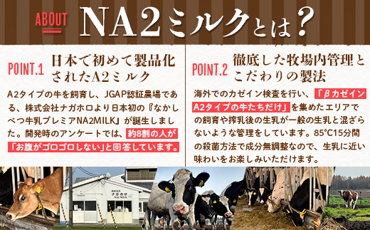 【定期便：全3回】なかしべつ牛乳プレミアム NA2 MILK 200ml×6個【14029】