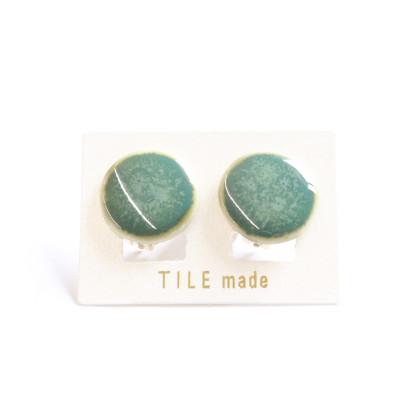 ふるさと納税 瑞浪市 【美濃焼】緑むらタイルイヤリング(直径20mm)