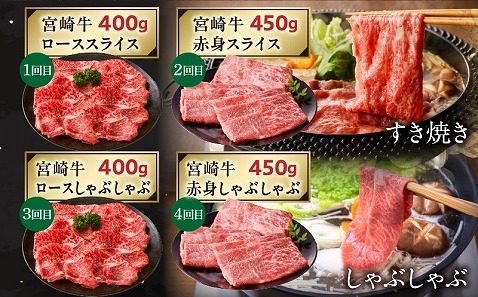 【定期便全4回】宮崎牛ヘルシー赤身とロースのすき焼き・しゃぶしゃぶ食べ比べコース