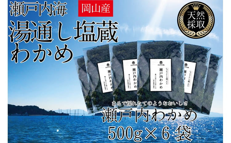 湯通し塩蔵 瀬戸内 わかめ 500g×6袋【岡山 瀬戸内海 天然 塩蔵】