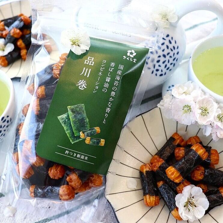 スタンドパック おかき 品川巻 12個 さくら堂 さくら製菓 新潟 新発田 菓子 おかし お菓子 和菓子 国産 のり 海苔 ノリ 手巻き 醤油 しょう油 しょうゆ もち米 ライス 米 お米 せんべい 