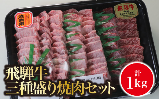 
A5飛騨牛　三種盛り焼肉セット計1㎏
