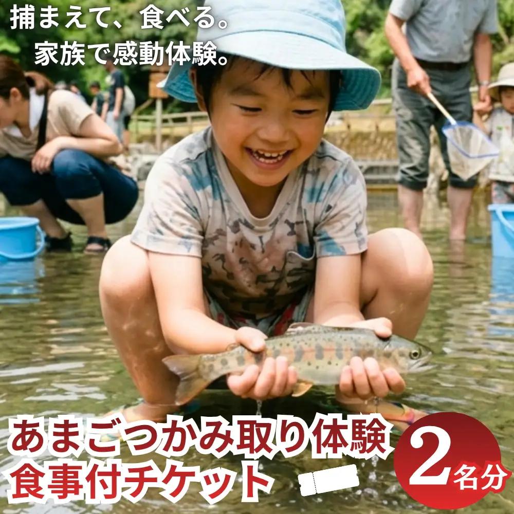 あまごつかみ取り 調理込み体験チケット 2名様分　唐揚げ塩焼き おにぎり付き 家族旅行 夏休み思い出作り あまご釣り