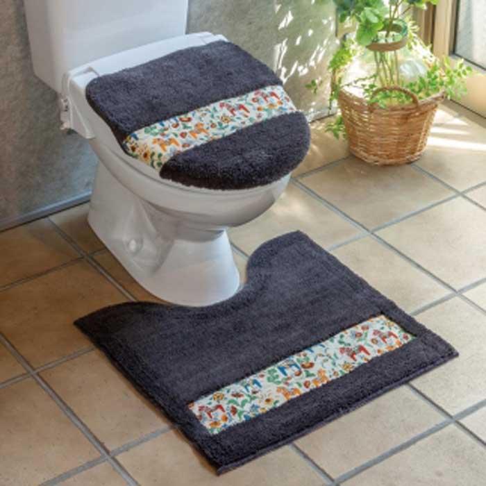 【ふるさと納税】北欧の「幸せを運ぶ馬」ダーラヘスト柄の普通トイレ2点セット　チャコールグレー