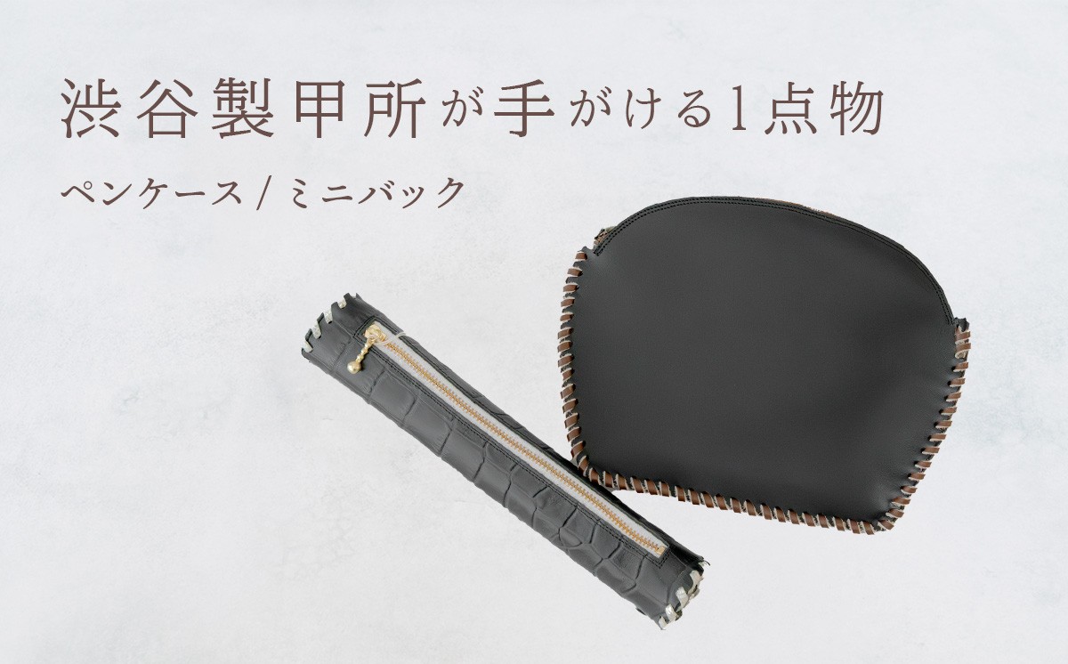 
                  【一点物】 牛革 ミニバック ペンケースセット 父の日 手作り バック 筆箱 ペンケース No.201 / No.251 渋谷製甲所 (黒色 ワニ柄)  [DG005ya]
                