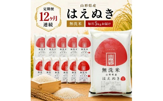 【定期便】無洗米はえぬき5kg×12ヶ月連続中旬発送 計60kg（10月～9月）
