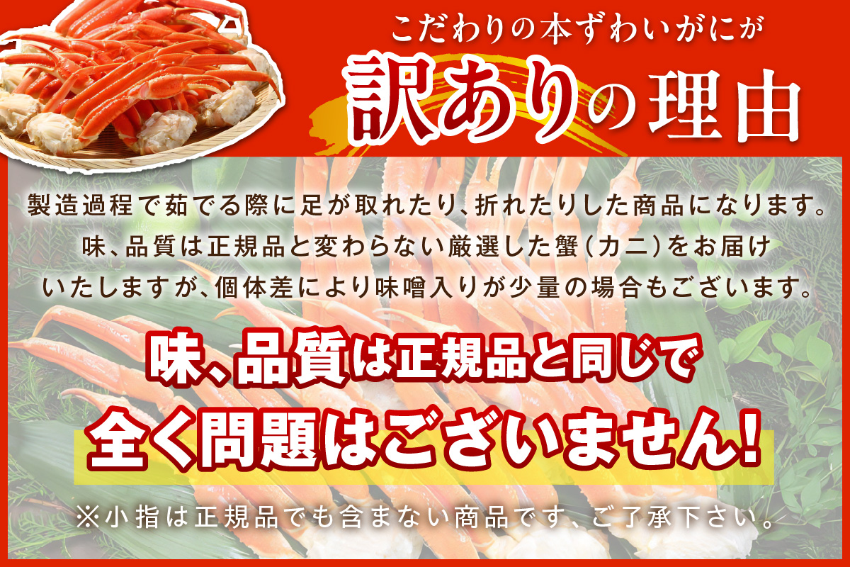 【訳あり！カニ酢付き】急速冷凍 ボイル済み 本ズワイガニ 2Lサイズ4肩　YK00412