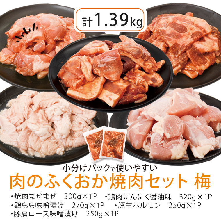 【A79012】 肉のふくおか 焼肉セット(梅) (全5種類・計約1.39kg)