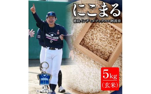  徳島 インディゴソックス グッズ キーホルダー セット お米 にこまる 5kg 玄米 野球 四国アイランドリーグ 徳島県 阿波市