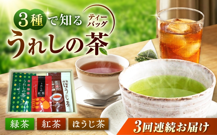 
                  【3回定期便】 うれしの茶ティーバッグ 3種飲み比べ（緑茶・ほうじ茶・紅茶 各1袋） お茶 緑茶 ほうじ茶 紅茶 嬉野茶 /有限会社 原製茶園 [UEJ010]
                