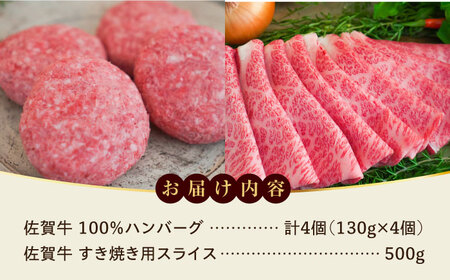 ＜牧場直送＞佐賀牛100％ハンバーグ4個と佐賀牛すきやき用500g / 国産牛ブランド牛 贈答 個包装 / 佐賀県 / 有限会社佐賀セントラル牧場[41ASAA091]