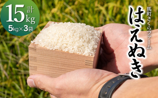 令和7年産　馬町さくらファームのはえぬき 精米 15kg（5kg×3袋）　K-7147