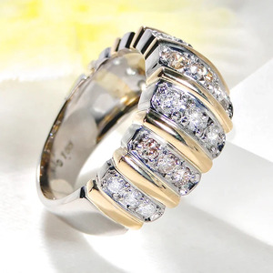 130-9-1 指輪 Pt900 K18YG ダイヤモンド ブラウンダイヤ 計 1.00ct コンビ リング プラチナ イエローゴールド ストライプ 幅広 【 f190-ptyg 】