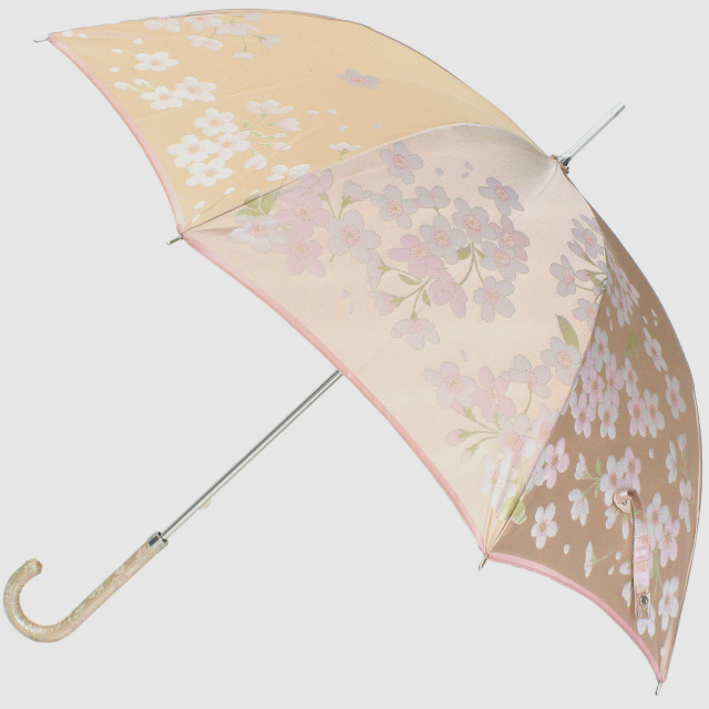 CB041【槙田商店】晴雨兼用長傘　絵おり　桜　ベージュ