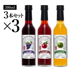 フルーツビネガー 300ml 3本ギフトセット【ざくろ、シークワーサー、ぶどう】 ×3 飲むお酢 果実酢 ビネガー ドリンク 調味料 酢 瓶 国産 割り材 サワー ギフト プレゼント 送料無料 新潟 