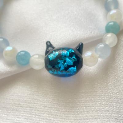 ふるさと納税 奈良市 光る猫玉とアクアマリンの天然石ブレスレット(レディースサイズ) |  | 01