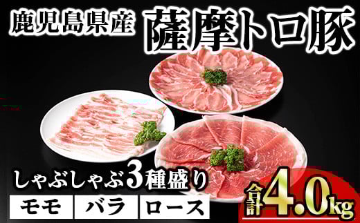 鹿児島県産薩摩トロ豚しゃぶしゃぶ3種盛り (合計4.0kg) 鹿児島県産 豚肉 小分け 【KNOT】 B192