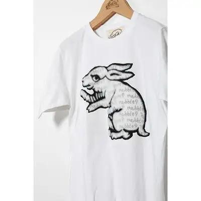 直植毛フロッキーTシャツ　ウサギ白　(Sサイズ)