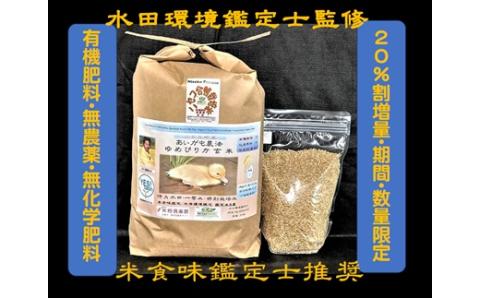 【12回定期便】【有機肥料使用／無農薬・無化学肥料】 令和５年度米 アイガモ農法ゆめぴりか 【玄米】正味5kg(1kg×5袋ガスバリア･脱酸素剤)　水田環境鑑定米・米食味鑑定米【31119】