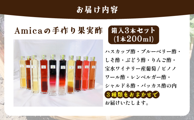 岩見沢市のレストランが仕込む“スッキリ円やか果実酢”  おまかせ３本セット箱【a154-001】