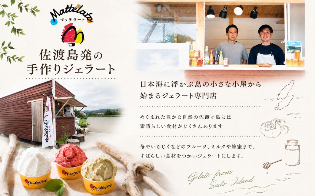 マッテラート　おすすめ佐渡島ジェラート６種６個セット詰め合わせ【越後姫いちご・リモーネ・島プレミオミルク・ピスタチオ・チョコラータ・佐渡番茶】