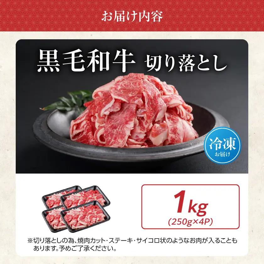【黒毛和牛】切り落とし1kg(250g×4パック)〔13-I901〕_(都城市)国産黒毛和牛 切り落とし 250g×4パック 外モモ・ウデ・マル・バラ・モモ・ブリスケのMIX 肉じゃが 牛丼 ハヤシラ