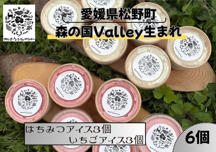 
            はちみつアイス3個＆いちごアイス3個 森の国valley生まれ moriamu 厳選素材で作る贅沢デザート ｜ はちみつ 蜂蜜 ハニー いちご 苺 スイーツ デザート アイスクリーム ジェラート 人気 ギフト 贈答用 冷凍 ふるさと納税 愛媛県 松野町 ※北海道・沖縄・離島への配送不可
          
