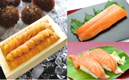 D-71068 エゾバフンウニ約140g×1折・お刺身サーモン300g～500g(1～3本)[11月下旬以降発送]