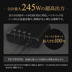 Owltech(オウルテック) 最大PD100W出力／合計最大245W出力 AC充電器 OEC-ACPD245C4G-BK【  AC充電器 神奈川県 海老名市 】