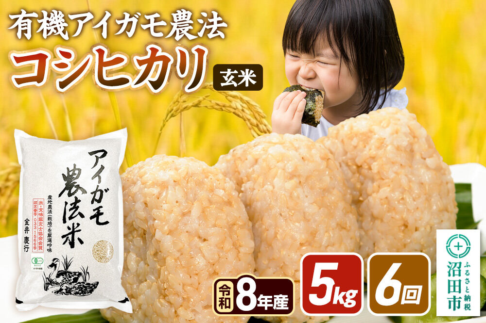 令和8年産【玄米】《定期便6回》有機アイガモ農法コシヒカリ 5kg×1袋 金井農園 [こしひかり コシヒカリ 玄米 お米 毎月 定期 6か月 6ヵ月 6カ月 6ケ月]