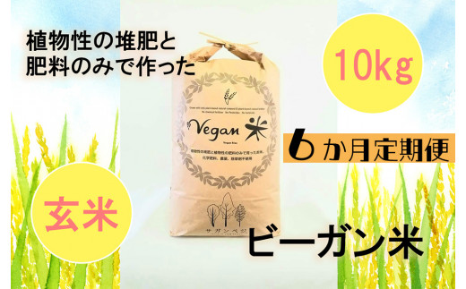 
CQ029【6か月定期便】ビーガン米10kg　玄米【植物性で育てた完全無農薬のサガンベジブランド】
