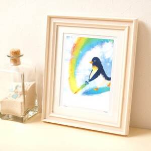 イラスト作家「菜生」アートフレーム〈雨のち虹〉ペンギン【1508174】