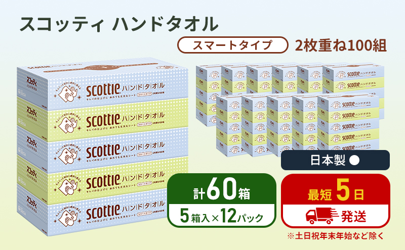 ペーパータオル スコッティ キレイの仕上げ 60箱 ( 5箱 × 12パック ) 