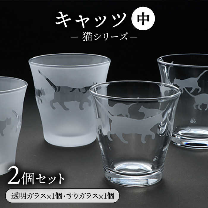 【ふるさと納税】猫シリーズ キャッツ グラス 中サイズ2個セット（透明1個、すりガラス1個）糸島市 / 重松知雅子 [ADM001] 27000円 2万7千円