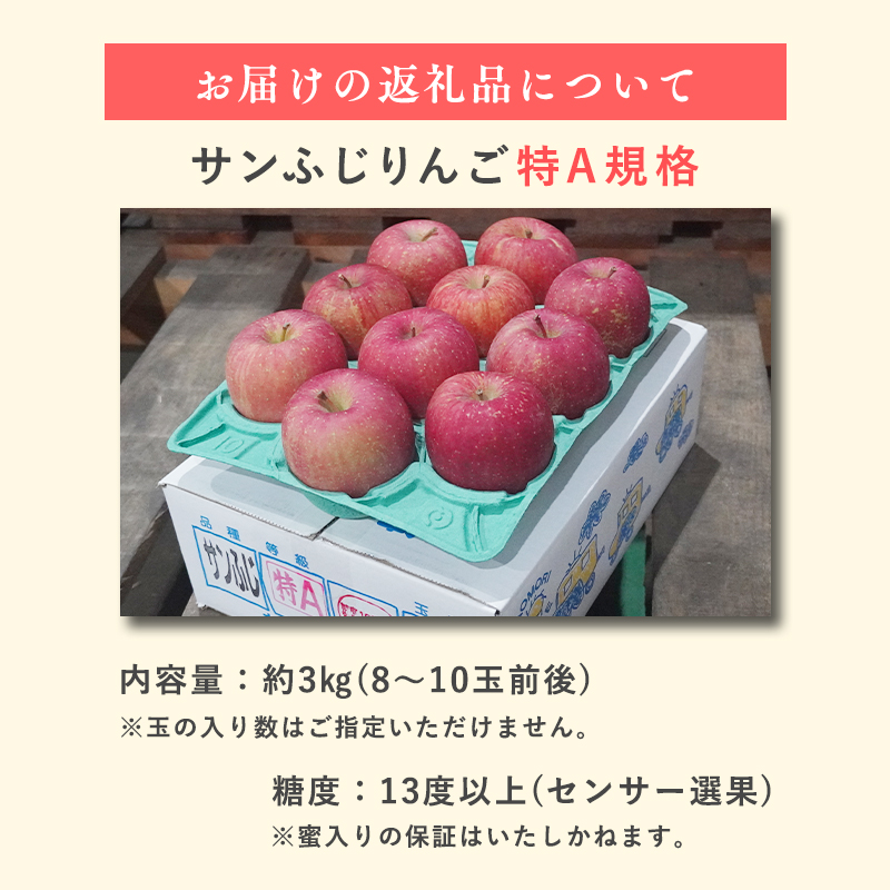 1月 サンふじりんご「特A」約3kg 糖度13度以上 【森山商店・平川市・青森りんご・1月】