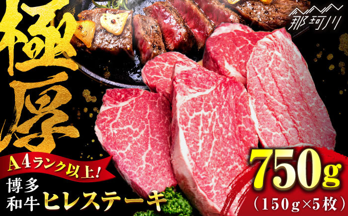 
            【希少部位！】博多和牛 ヒレ ステーキ 150g×5枚 （計750g） ＜肉のくまもと屋＞ 那珂川市 ステーキ 肉 黒毛和牛 赤身 ステーキ肉 フィレ ヒレ ヒレ肉 [GBI049]
          