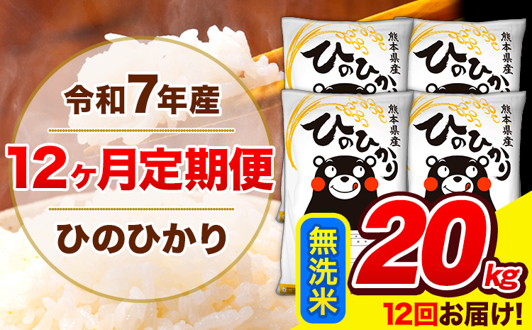 令和7年産 ひのひかり【12ヶ月定期便】無洗米  20kg (5kg×4袋) 計12回お届け 《お申込み翌月から出荷》 熊本県産 無洗米 精米 ひの 米 こめ お米 熊本県 長洲町---hn7tei_486000_20kg_mo12_ng_m---