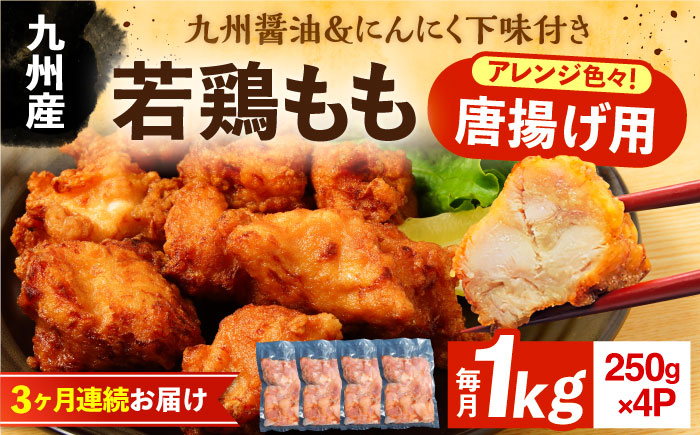 【全3回定期便】お肉屋の唐揚げ 1kg 九州産若鶏モモ肉・ニンニク使用《豊前市》 【くり助】鶏肉 からあげ おかず モモ 揚げ物 小分け [VAJ013]