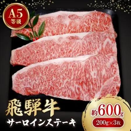 飛騨牛A5等級　サーロインステーキ　約600g(200g×3)【配送不可地域：離島】【1125934】