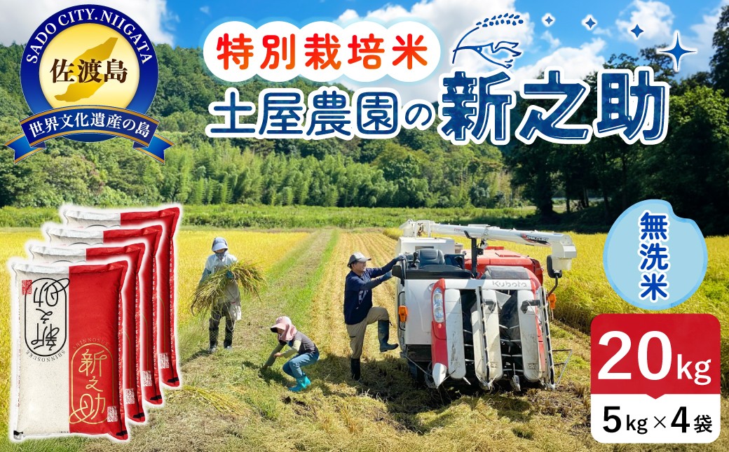 
                  佐渡島産新之助 無洗米20kg（5kg×4袋） 土屋農園 特別栽培米 令和7年産【食の宝島佐渡】
                