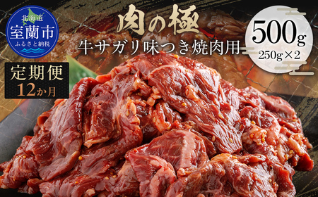 【12か月定期便】牛サガリ味つき焼肉用 500g (250g×2) MROBM027