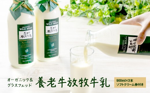 
                  オーガニック＆グラスフェッド養老牛放牧牛乳900ml×3本 《ソフトクリーム券付き》 | グラスフェッド 牛乳 牛乳瓶 有機JAS認証 低温殺菌 乳製品 健康志向 安心 安全 栄養豊富 化学肥料不使用 輸入穀物不使用 お取り寄せ 北海道 中標津町 中標津【13001AA0101】
                