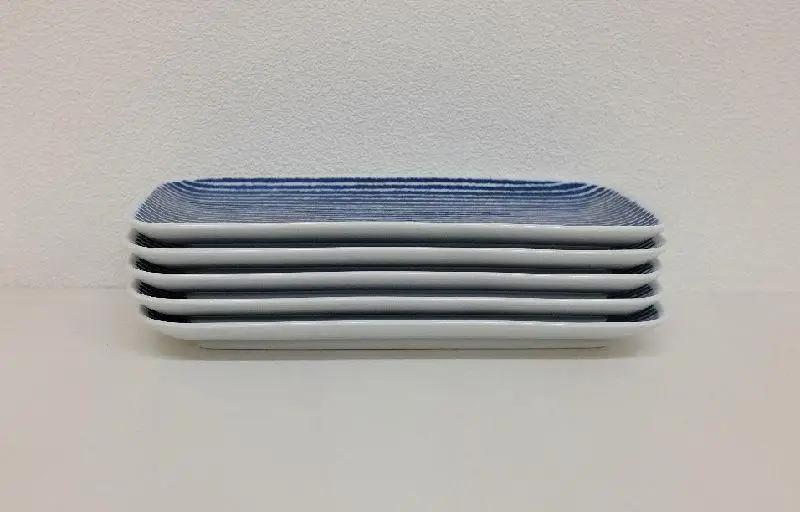 【AB401】【波佐見焼】２３.５×１２cm長角皿５枚組藍染駒筋 【西海陶器】 ５　32570