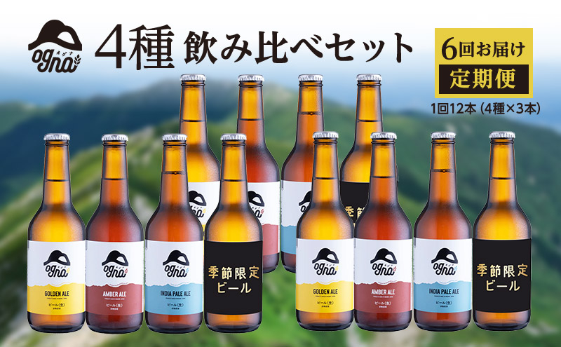 
【6回お届け定期便／奇数月発送】南信州ビールOgna「12本4種飲み比べセット×6回」[№5659-1545]
