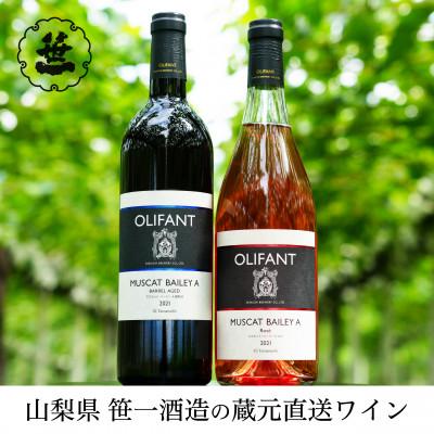 ふるさと納税 大月市 【蔵元直送】笹一酒造のOLIFANT(オリファン)ワイン&lt;赤・ロゼ&gt;飲み比べ2本セット・山梨県大月