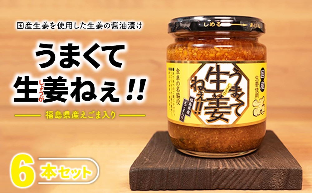 
                  うまくて生姜ねぇ!! 6本セット | しょうが 国産 醤油漬け ごはんのお供 お弁当 調味料 おつまみ 肴 薬味 隠し味 猪苗代町 福島県
                