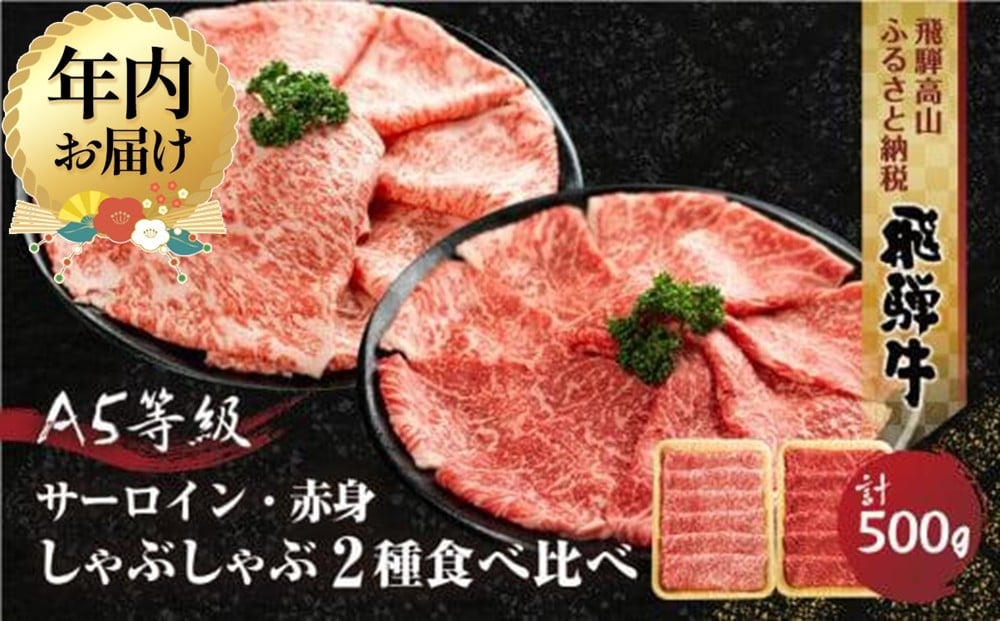 
            【年内配送が選べる】2種食べ比べ しゃぶしゃぶ！ 飛騨牛 A5等級 500g (サーロイン 250g＋もも 250g)  | 発送時期が選べる 年内発送 黒毛和牛 ブランド牛 鍋 豪華 丹生川精肉 JJ006VP
          